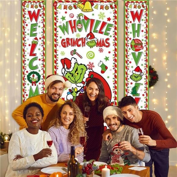 3Pcs Christmas Decor, Christmas Porch Sign Door Cover Banner Set for Christmas - Picture 5 of 8